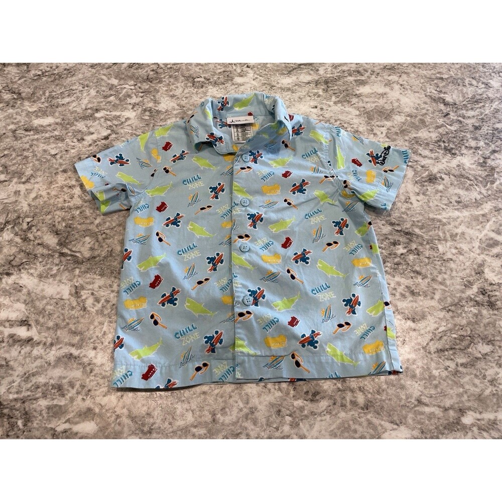 DISNEY Parks Mickey Mouse Hawaiian Button Down Shirt Size XXS Blue Surfin Chill